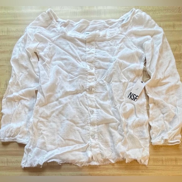 NSF Top Kaeleen Blouse White Raw Hem Off The Shoulder Milkmaid Festival NWT $250 - Picture 6 of 9